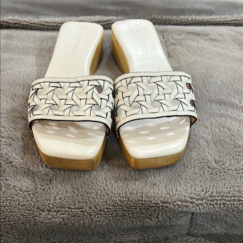 Tory Burch White and Brown Woven Sandals